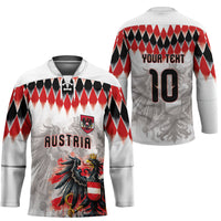 Custom Austria National Football Hockey Jersey Argyle Diamond Pattern with Eagle Watercolor Paint Splash Graphic Art