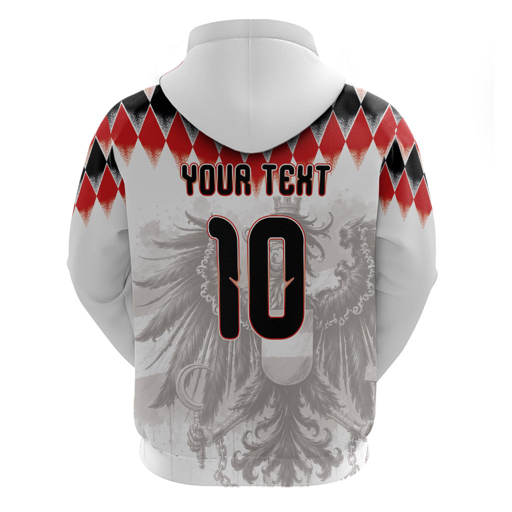Custom Austria National Football Hoodie Argyle Diamond Pattern with Eagle Watercolor Paint Splash Graphic Art