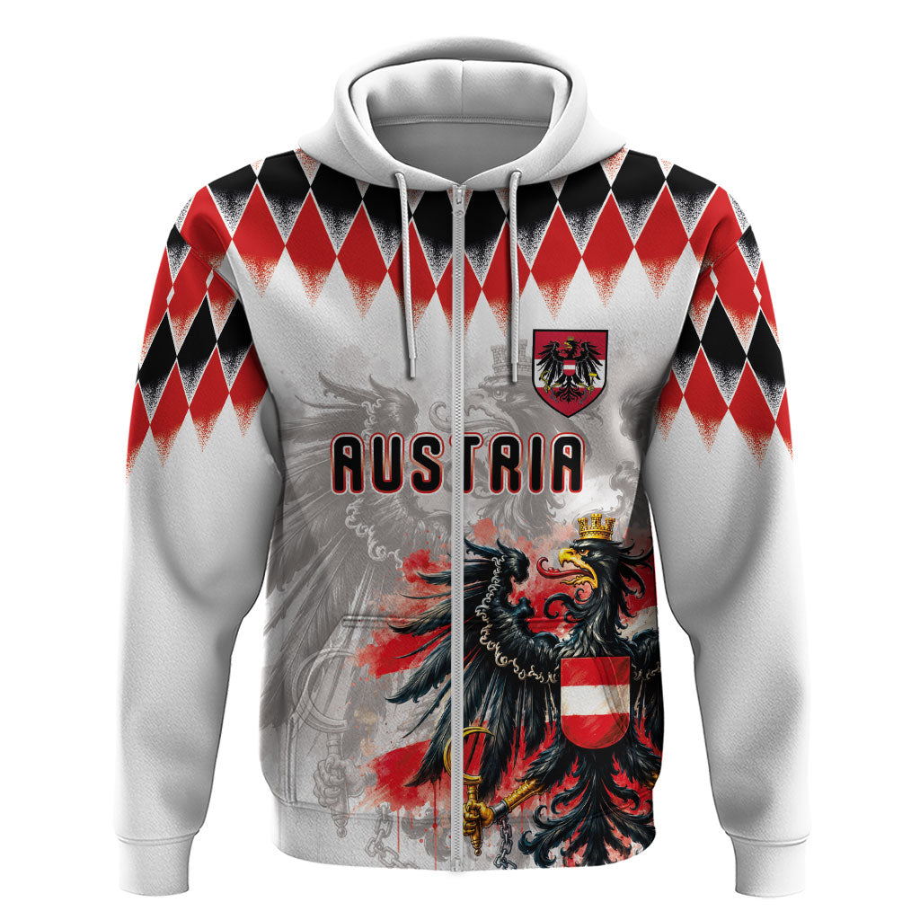Custom Austria National Football Hoodie Argyle Diamond Pattern with Eagle Watercolor Paint Splash Graphic Art