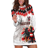 Custom Austria National Football Hoodie Dress Argyle Diamond Pattern with Eagle Watercolor Paint Splash Graphic Art