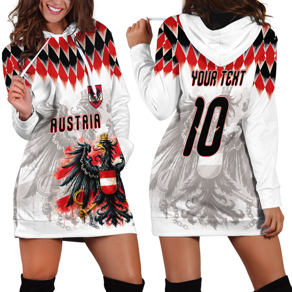 Custom Austria National Football Hoodie Dress Argyle Diamond Pattern with Eagle Watercolor Paint Splash Graphic Art
