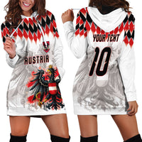 Custom Austria National Football Hoodie Dress Argyle Diamond Pattern with Eagle Watercolor Paint Splash Graphic Art