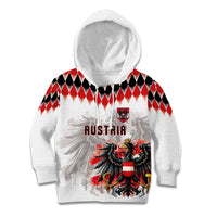 Custom Austria National Football Kid Hoodie Argyle Diamond Pattern with Eagle Watercolor Paint Splash Graphic Art