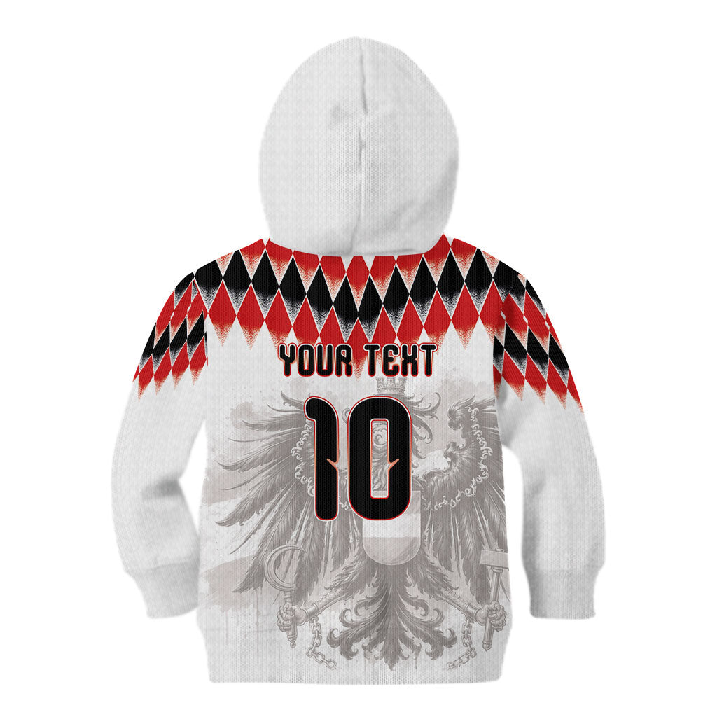 Custom Austria National Football Kid Hoodie Argyle Diamond Pattern with Eagle Watercolor Paint Splash Graphic Art