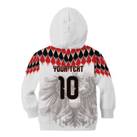 Custom Austria National Football Kid Hoodie Argyle Diamond Pattern with Eagle Watercolor Paint Splash Graphic Art