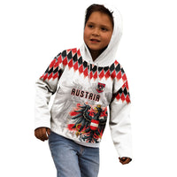 Custom Austria National Football Kid Hoodie Argyle Diamond Pattern with Eagle Watercolor Paint Splash Graphic Art