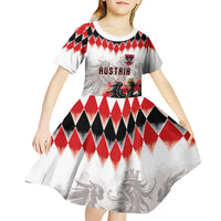 Custom Austria National Football Kid Short Sleeve Dress Argyle Diamond Pattern with Eagle Watercolor Paint Splash Graphic Art