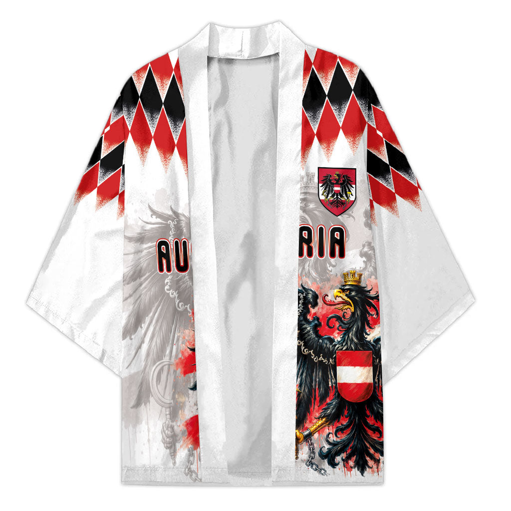 Custom Austria National Football Kimono Argyle Diamond Pattern with Eagle Watercolor Paint Splash Graphic Art