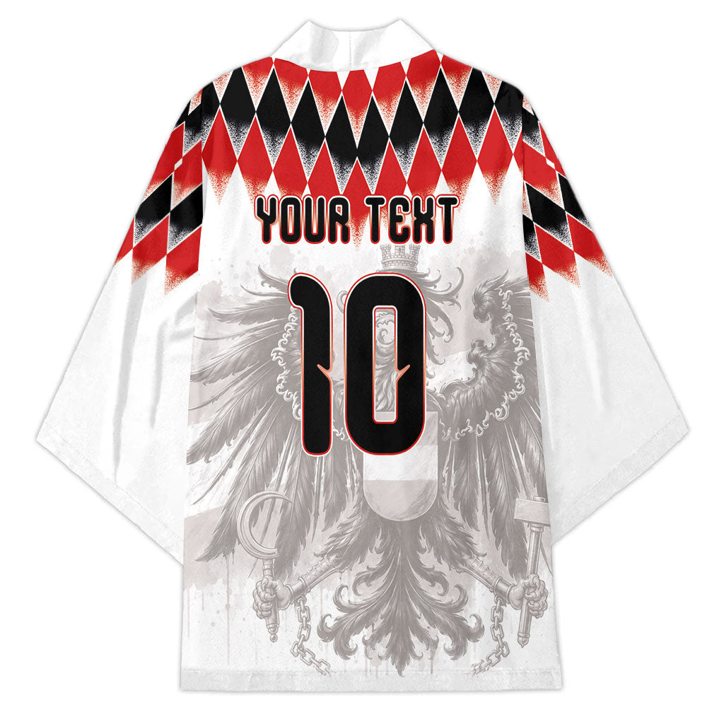 Custom Austria National Football Kimono Argyle Diamond Pattern with Eagle Watercolor Paint Splash Graphic Art