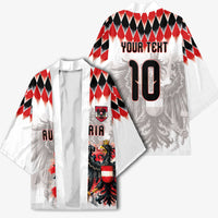 Custom Austria National Football Kimono Argyle Diamond Pattern with Eagle Watercolor Paint Splash Graphic Art