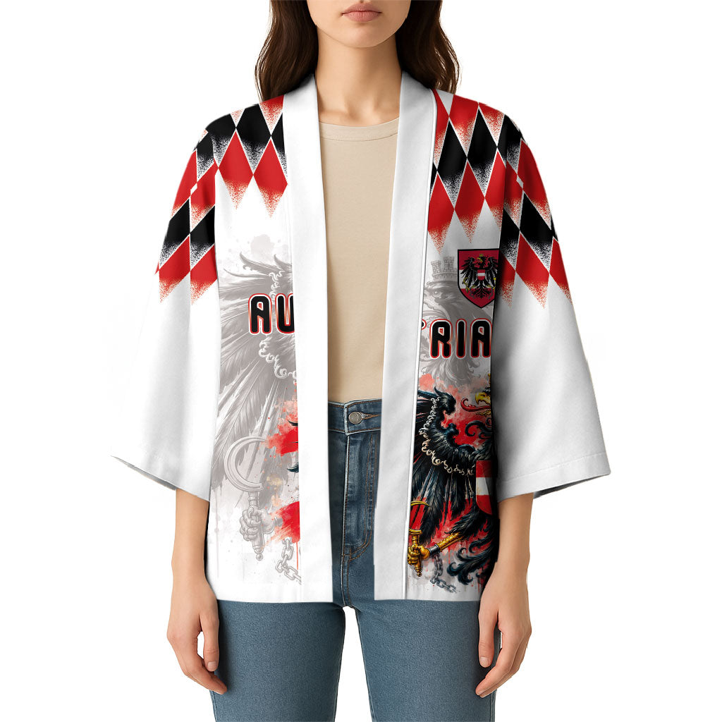 Custom Austria National Football Kimono Argyle Diamond Pattern with Eagle Watercolor Paint Splash Graphic Art