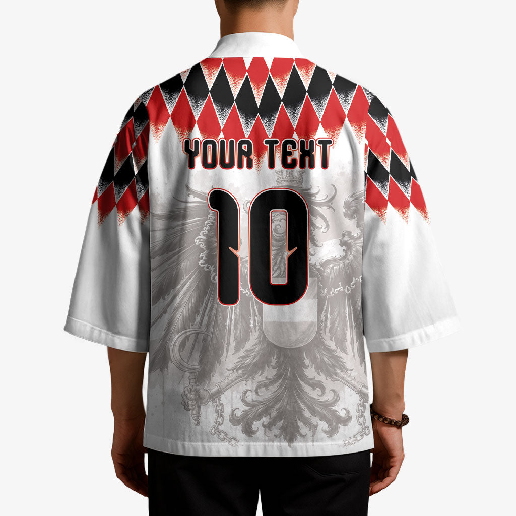 Custom Austria National Football Kimono Argyle Diamond Pattern with Eagle Watercolor Paint Splash Graphic Art