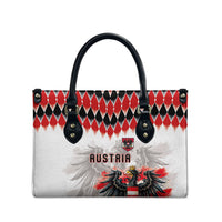 Austria National Football Leather Bag Argyle Diamond Pattern with Eagle Watercolor Paint Splash Graphic Art