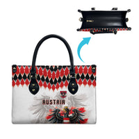 Austria National Football Leather Bag Argyle Diamond Pattern with Eagle Watercolor Paint Splash Graphic Art