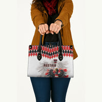 Austria National Football Leather Bag Argyle Diamond Pattern with Eagle Watercolor Paint Splash Graphic Art