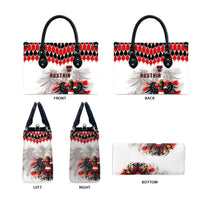 Austria National Football Leather Bag Argyle Diamond Pattern with Eagle Watercolor Paint Splash Graphic Art