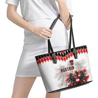 Austria National Football Leather Tote Bag Argyle Diamond Pattern with Eagle Watercolor Paint Splash Graphic Art