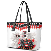 Austria National Football Leather Tote Bag Argyle Diamond Pattern with Eagle Watercolor Paint Splash Graphic Art