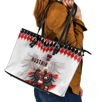 Austria National Football Leather Tote Bag Argyle Diamond Pattern with Eagle Watercolor Paint Splash Graphic Art