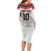 Custom Austria National Football Long Sleeve Bodycon Dress Argyle Diamond Pattern with Eagle Watercolor Paint Splash Graphic Art