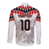 Custom Austria National Football Long Sleeve Button Shirt Argyle Diamond Pattern with Eagle Watercolor Paint Splash Graphic Art