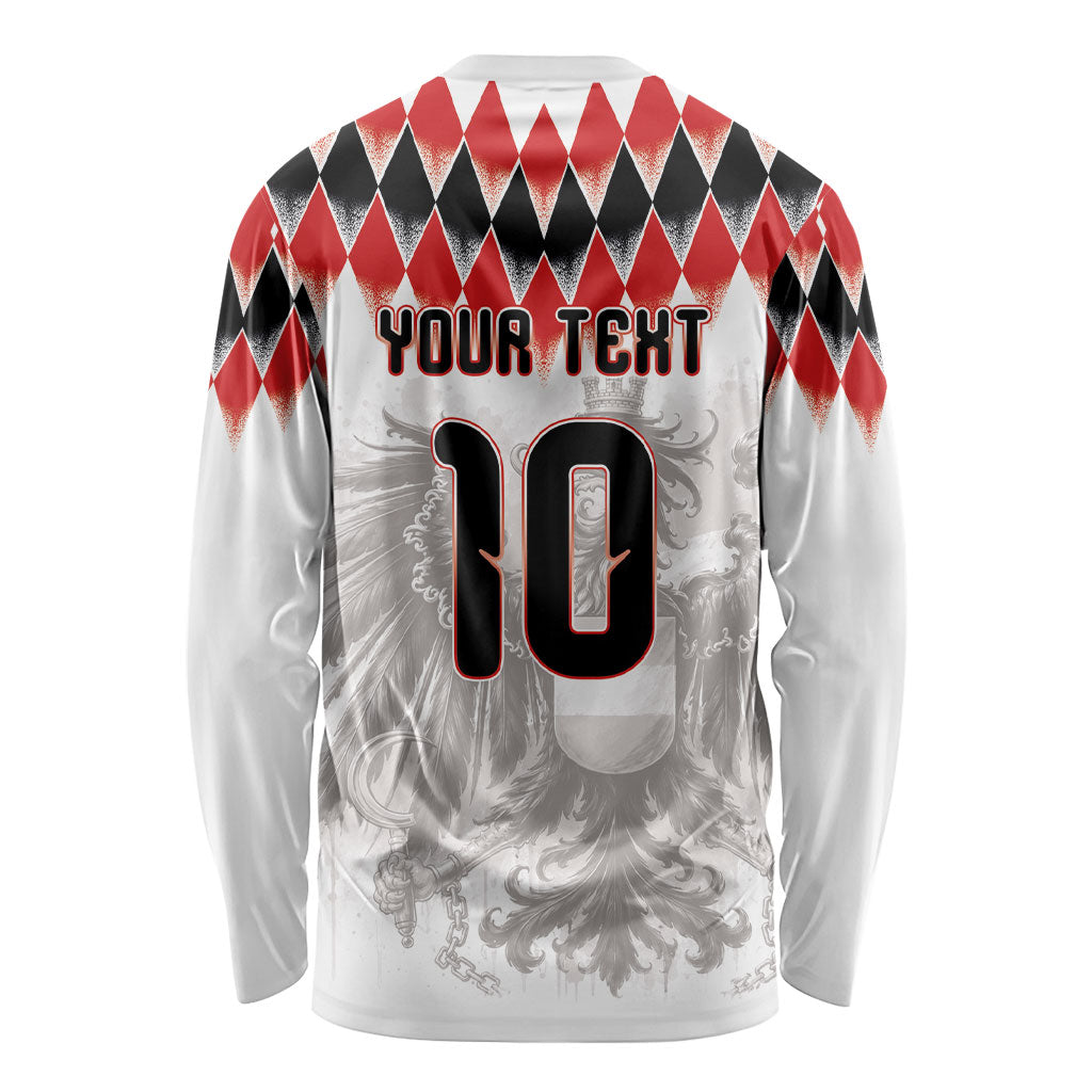 Custom Austria National Football Long Sleeve Shirt Argyle Diamond Pattern with Eagle Watercolor Paint Splash Graphic Art
