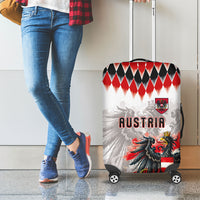 Austria National Football Luggage Cover Argyle Diamond Pattern with Eagle Watercolor Paint Splash Graphic Art