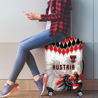 Austria National Football Luggage Cover Argyle Diamond Pattern with Eagle Watercolor Paint Splash Graphic Art