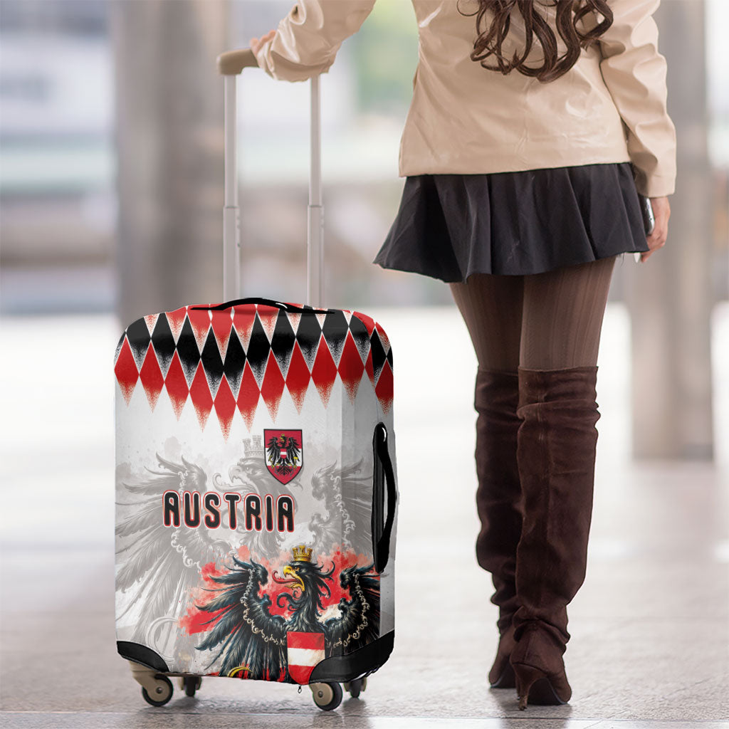 Austria National Football Luggage Cover Argyle Diamond Pattern with Eagle Watercolor Paint Splash Graphic Art