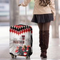 Austria National Football Luggage Cover Argyle Diamond Pattern with Eagle Watercolor Paint Splash Graphic Art
