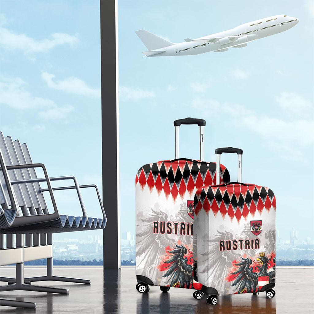 Austria National Football Luggage Cover Argyle Diamond Pattern with Eagle Watercolor Paint Splash Graphic Art