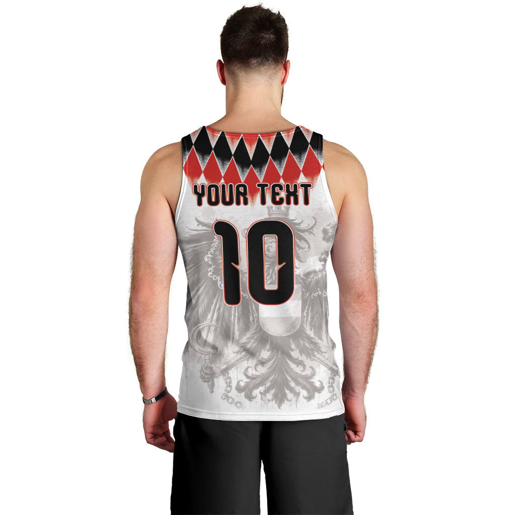 Custom Austria National Football Men Tank Top Argyle Diamond Pattern with Eagle Watercolor Paint Splash Graphic Art