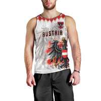 Custom Austria National Football Men Tank Top Argyle Diamond Pattern with Eagle Watercolor Paint Splash Graphic Art
