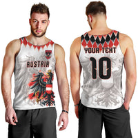 Custom Austria National Football Men Tank Top Argyle Diamond Pattern with Eagle Watercolor Paint Splash Graphic Art