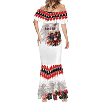 Custom Austria National Football Mermaid Dress Argyle Diamond Pattern with Eagle Watercolor Paint Splash Graphic Art