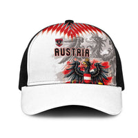 Austria National Football Mesh Trucker Cap Argyle Diamond Pattern with Eagle Watercolor Paint Splash Graphic Art
