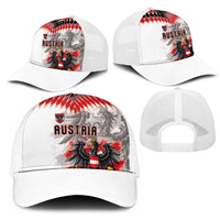 Austria National Football Mesh Trucker Cap Argyle Diamond Pattern with Eagle Watercolor Paint Splash Graphic Art