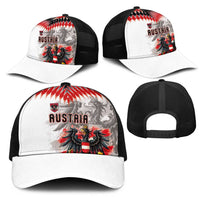 Austria National Football Mesh Trucker Cap Argyle Diamond Pattern with Eagle Watercolor Paint Splash Graphic Art