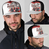 Austria National Football Mesh Trucker Cap Argyle Diamond Pattern with Eagle Watercolor Paint Splash Graphic Art