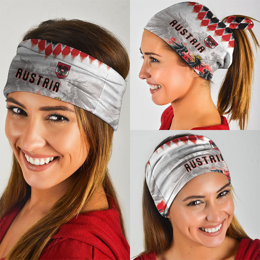 Austria National Football Neck Gaiter Argyle Diamond Pattern with Eagle Watercolor Paint Splash Graphic Art