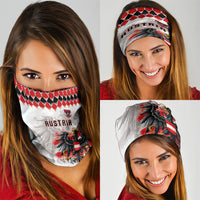 Austria National Football Neck Gaiter Argyle Diamond Pattern with Eagle Watercolor Paint Splash Graphic Art