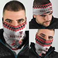 Austria National Football Neck Gaiter Argyle Diamond Pattern with Eagle Watercolor Paint Splash Graphic Art