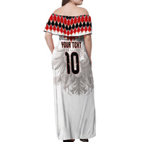 Custom Austria National Football Off Shoulder Maxi Dress Argyle Diamond Pattern with Eagle Watercolor Paint Splash Graphic Art