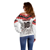 Custom Austria National Football Off Shoulder Sweater Argyle Diamond Pattern with Eagle Watercolor Paint Splash Graphic Art