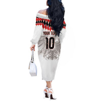 Custom Austria National Football Off The Shoulder Long Sleeve Dress Argyle Diamond Pattern with Eagle Watercolor Paint Splash Graphic Art