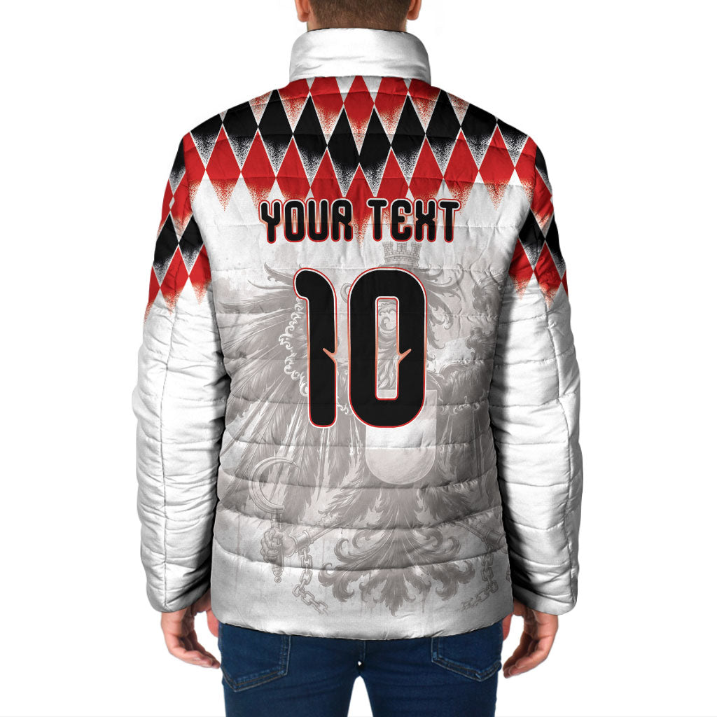 Custom Austria National Football Padded Jacket Argyle Diamond Pattern with Eagle Watercolor Paint Splash Graphic Art