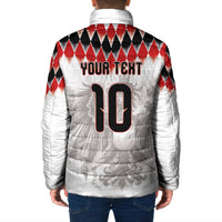 Custom Austria National Football Padded Jacket Argyle Diamond Pattern with Eagle Watercolor Paint Splash Graphic Art