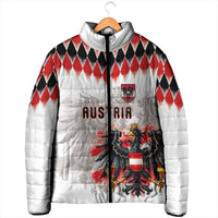 Custom Austria National Football Padded Jacket Argyle Diamond Pattern with Eagle Watercolor Paint Splash Graphic Art