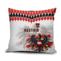 Austria National Football Pillow Cover Argyle Diamond Pattern with Eagle Watercolor Paint Splash Graphic Art