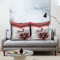 Austria National Football Pillow Cover Argyle Diamond Pattern with Eagle Watercolor Paint Splash Graphic Art